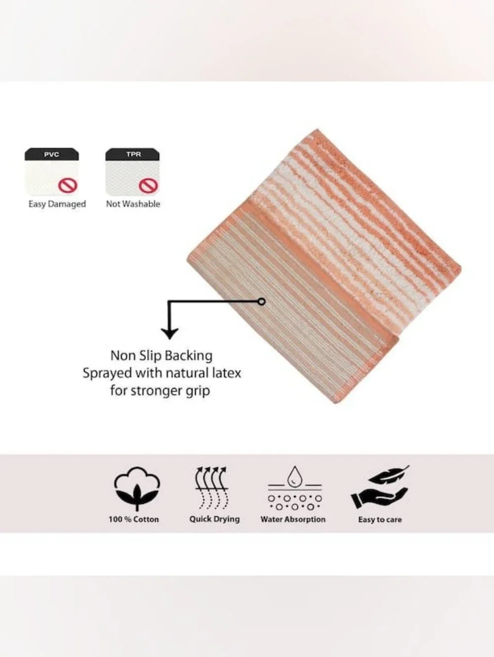 🆕 Home Weavers Coral Striped Bath Rug Mat - Plush Non-Slip 34x21 Orange White